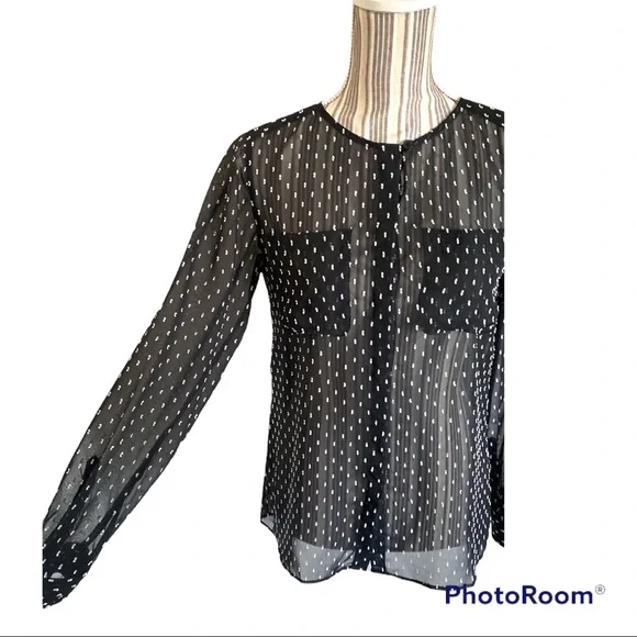LOFT Black sheer button down blouse - Picture 6 of 8